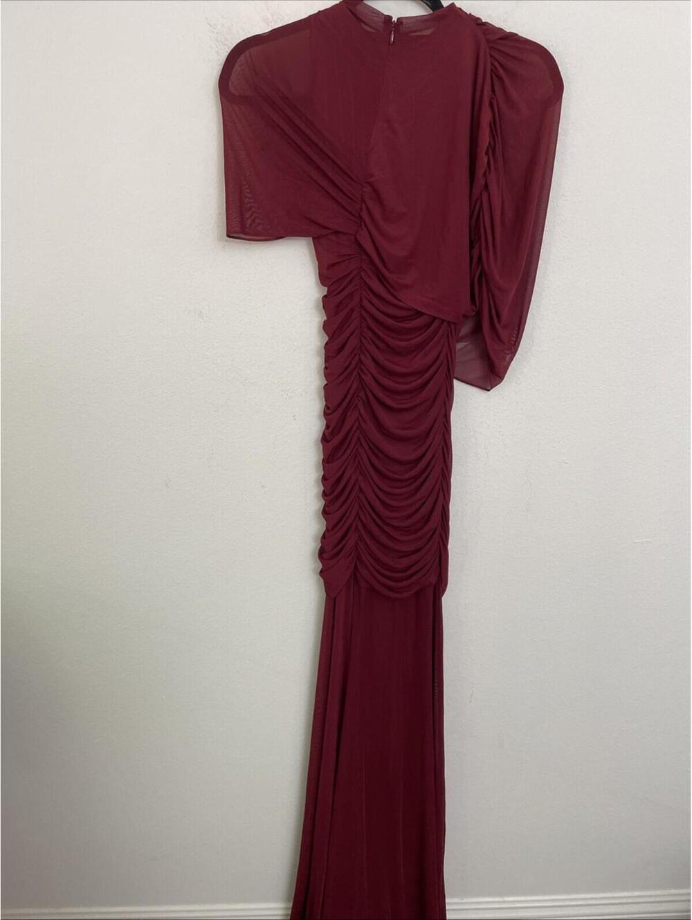 Amanda Uprichard x REVOLVE Evianna MESH Gown Draped  Burgundy size S $297msrp - Picture 7 of 9